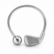 Golf Schlüsselanhänger aus Metall in Silber matt mit Golfschläger und Golfball