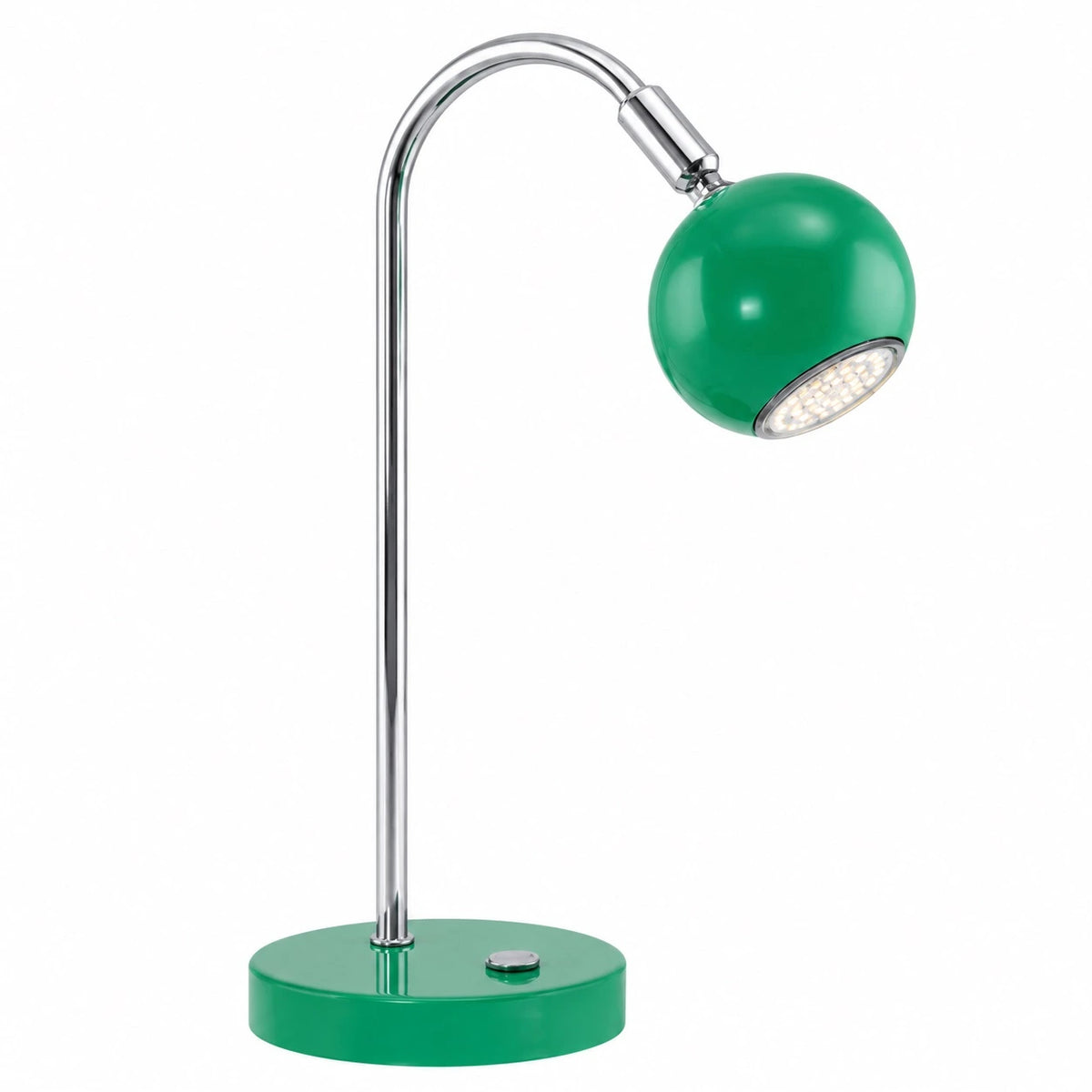 Grüne LED Schreibtischlampe im Retro-Stil mit Chromarm und kugelförmigem GU10-Spot – EGLO Sancho 1
