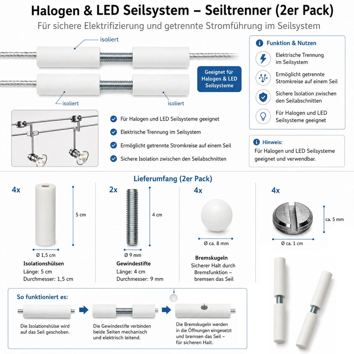 Paulmann Sicherheits-Seiltrenner 978.07 zur elektrischen Trennung von Seilabschnitten im 12V-Seilsystem
