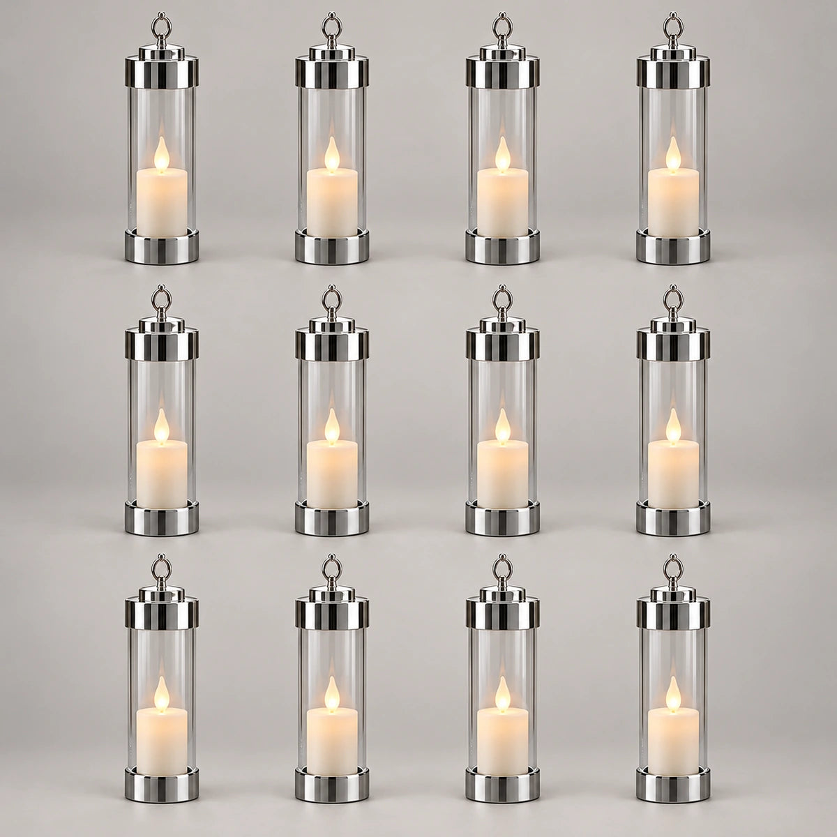 12x Sompex Elle Grablicht in Chrom mit Klarglas; LED-Kerzen als Dekoration, nicht enthalten