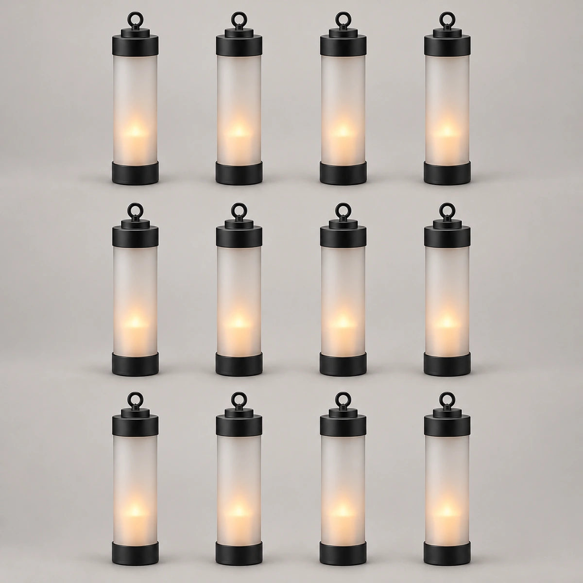12x Sompex Elle Grablicht in Schwarz mit sandgestrahltem Glas; LED-Kerzen als Dekoration, nicht enthalten