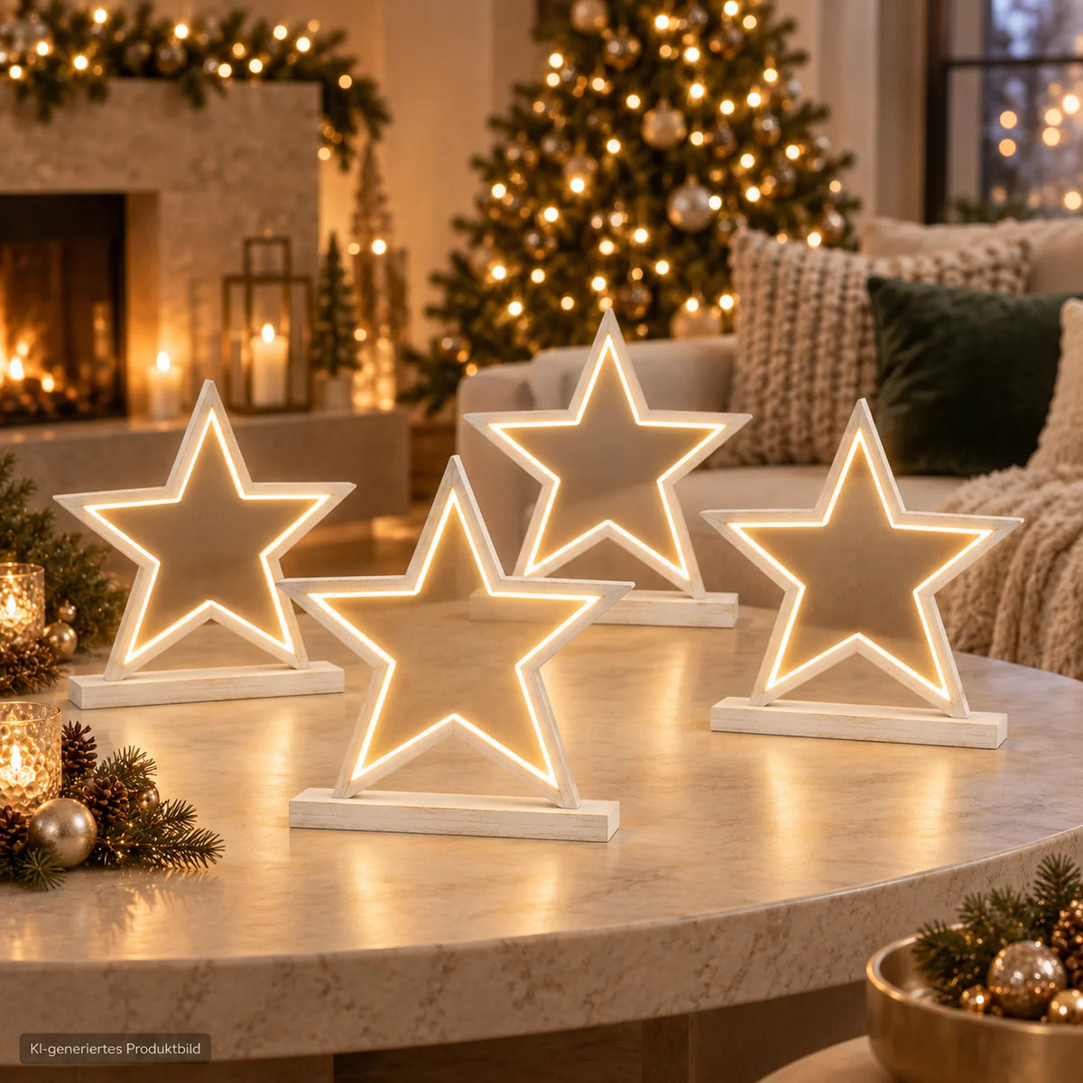 Sompex Lucy 4er Set LED Sterne 53 cm als Weihnachtsbeleuchtung innen, KI-generiertes Anwendungsbeispiel