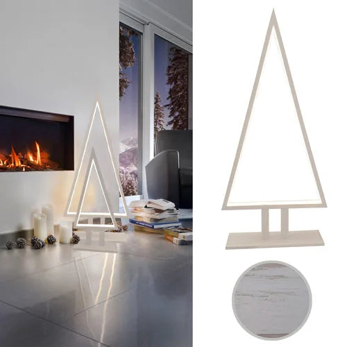 led tannenbaum bodenleuchte pine wood weiß groß und klein bei kamin mit nahaufnahme von shabby chic holz