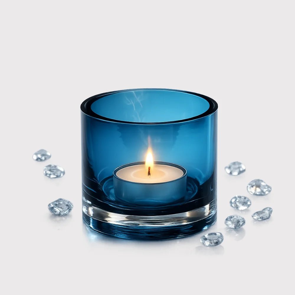 SPARK decoratief glazen theelichthouder donkerblauw – SOMPEX