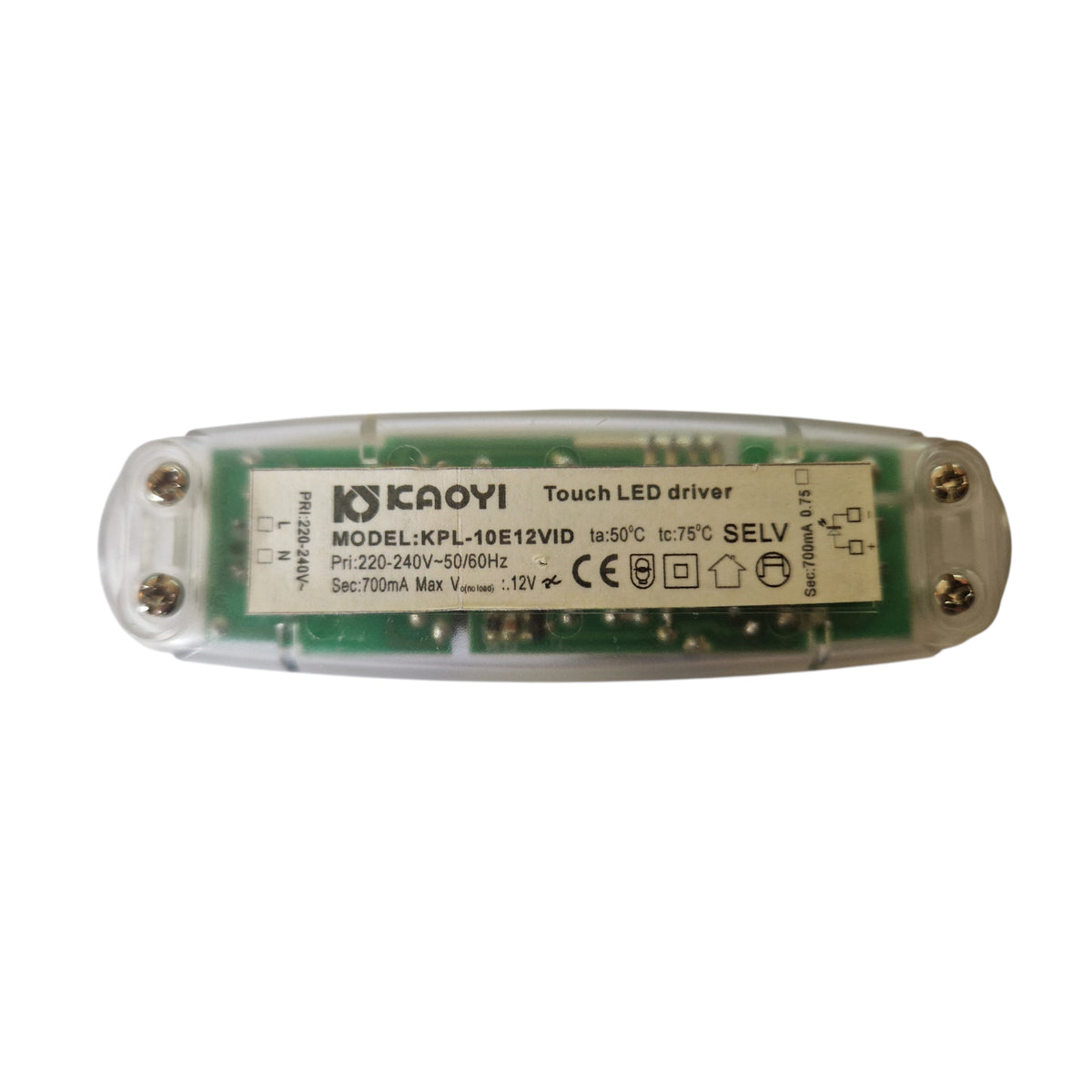 Kaoyi Touch LED driverTransparent KPL-10E12VID 12V sec 700mA pri 230V 