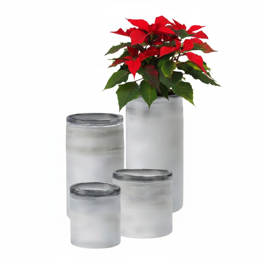 Gefrostete Blumenvase Windlicht aus Glas weiß XL