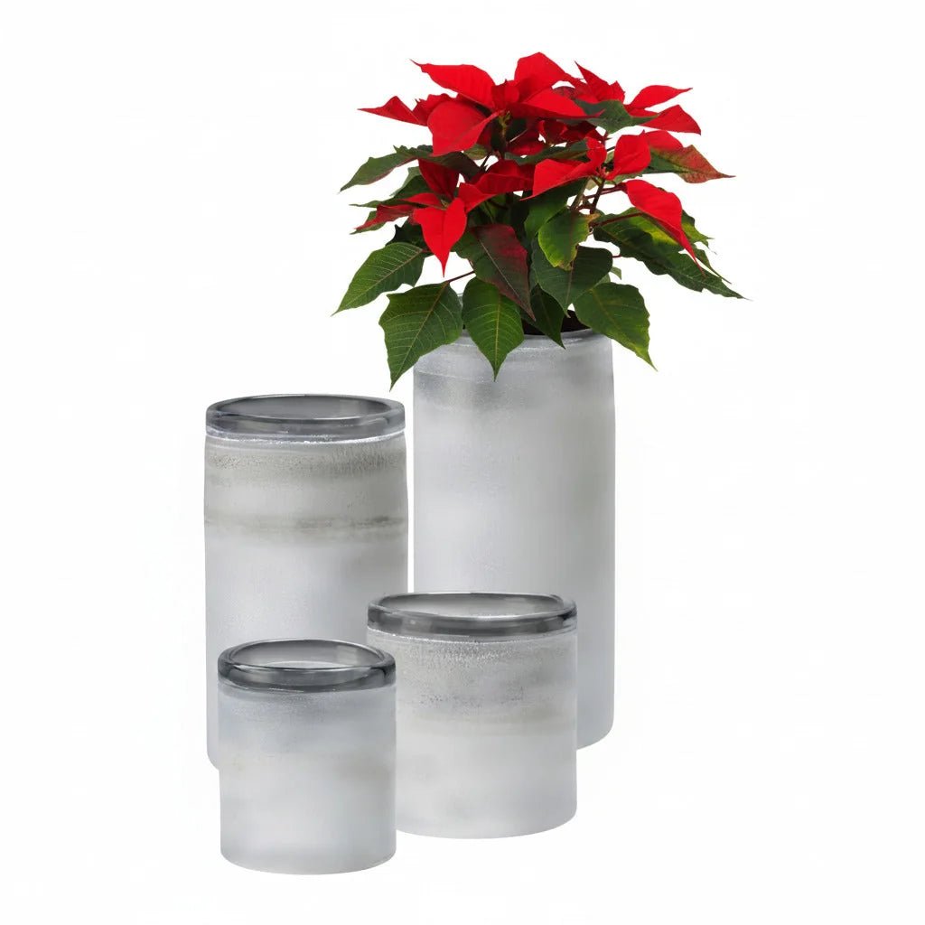 Gefrostete Blumenvase Windlicht aus Glas weiß klein