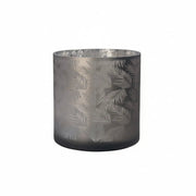 Vase Übertopf aus Glas grau mit Blattmuster 20cm Glas