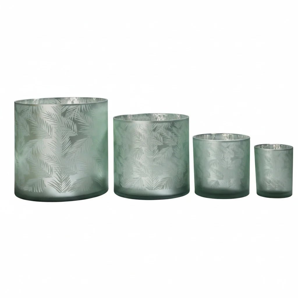 Vase Übertopf aus Glas grün silber mit Blattmuster 24,5cm