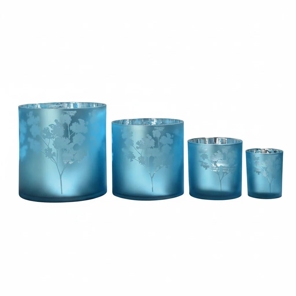 Vase Übertopf aus Glas blau silber mit Blumen 20cm