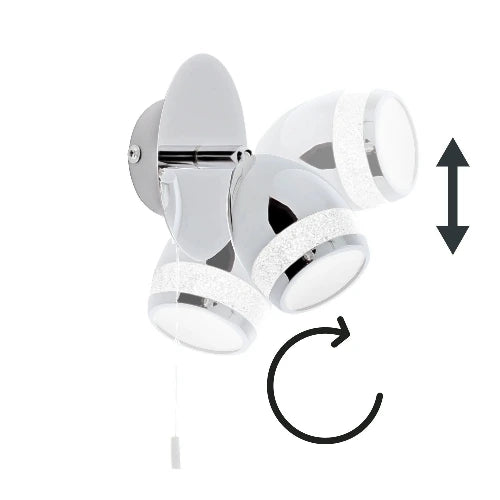Wandlampe LED mit Zugschalter Chrom Leselampe Glitzer IP44