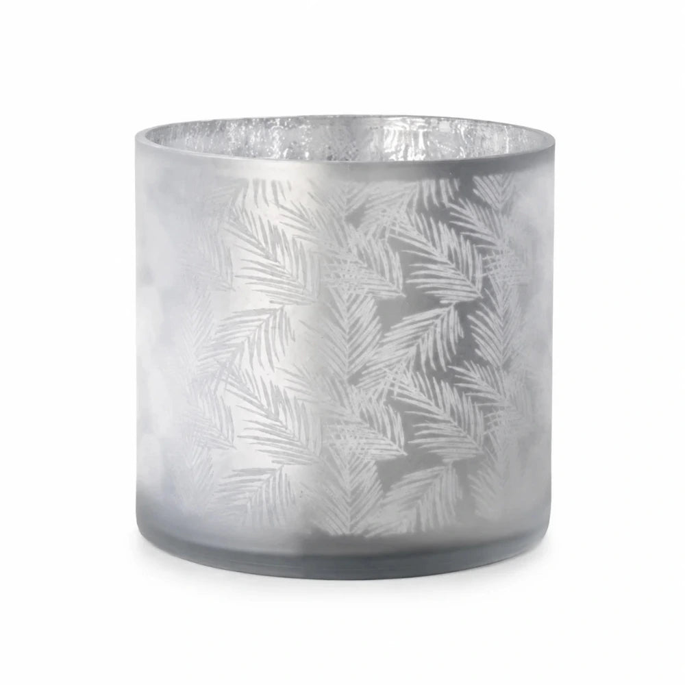 Windlicht Vase Awhia von Sompex aus weiß-silbernem Glas mit dekorativem Farnmuster, 20 cm