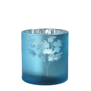 Windlicht Vase aus Glas blau silber mit Blumenmuster 15cm Glas