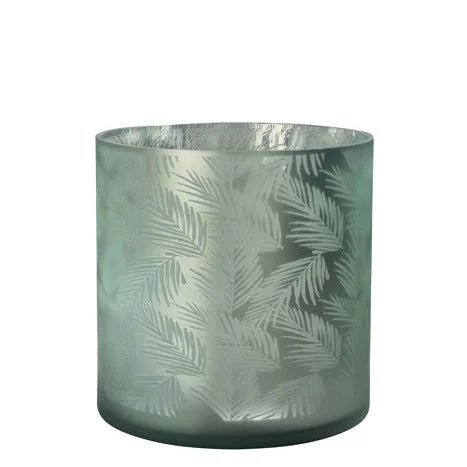 Vase Übertopf aus Glas grün silber mit Blattmuster 24,5cm Glas