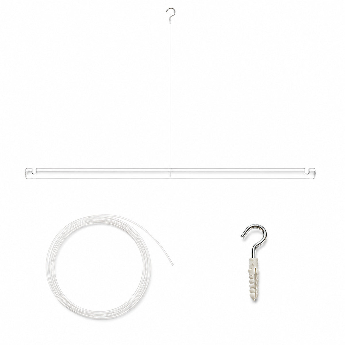Transparente Acryl-Zwischenaufhängung für 12V LED- und Halogen-Seilsysteme mit 1 m Nylonschnur und Deckenhaken
